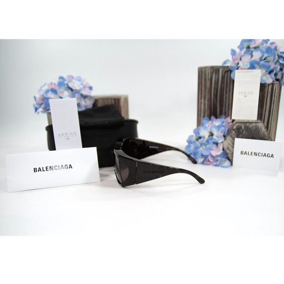 Balenciaga BB0154S Havana Brown Tortoise Logo Acrylic Wrap Sunglasses NWT Case main image 7